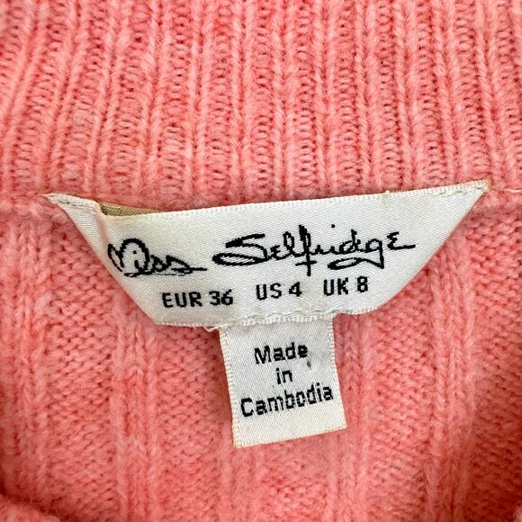 Miss Selfridge Women Ribbed Knit Sweater Size 4 Balloon Sleeves Mock Neck Orange - Picture 4 of 9